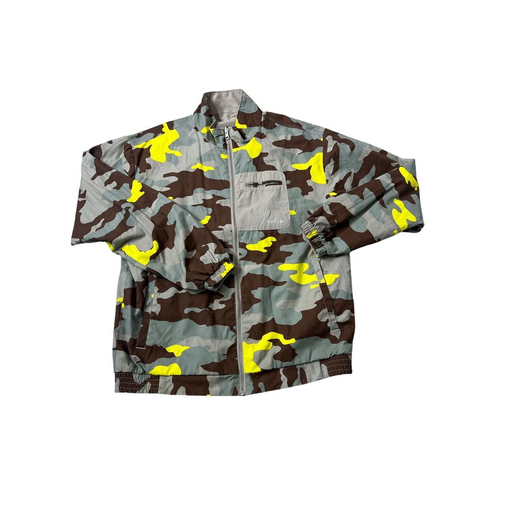 HUF Yellow Camo Reversable Bomber Jacket Cambridge Harrington Medium
